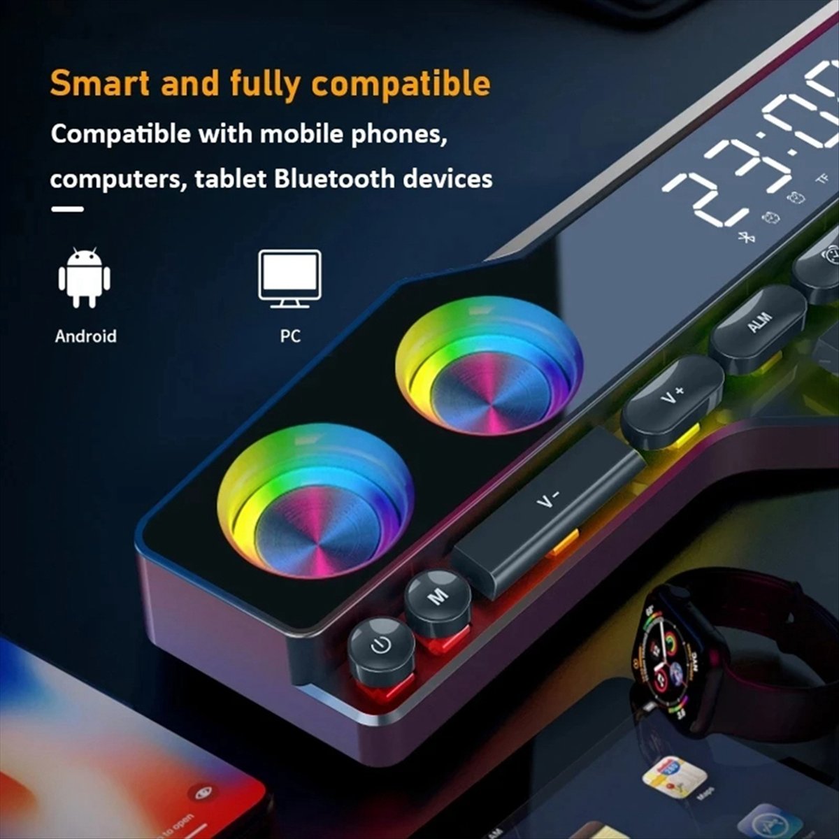 Gaming Accessories Lights - DTC5 V18 ダズルカラースピーカー ホームデスクトップコンピューターゲーム用 大音量LEDカラーライト ゲーミングキーボード