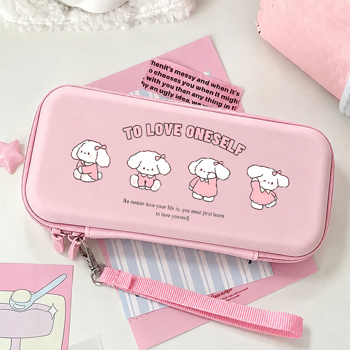 Gaming Accessories Bag - マカロンカラーのハード収納バッグ ポータブルトラベルゲームアクセサリー収納バッグ ニンテンドースイッチライト/OLED用 メッシュポケット付き