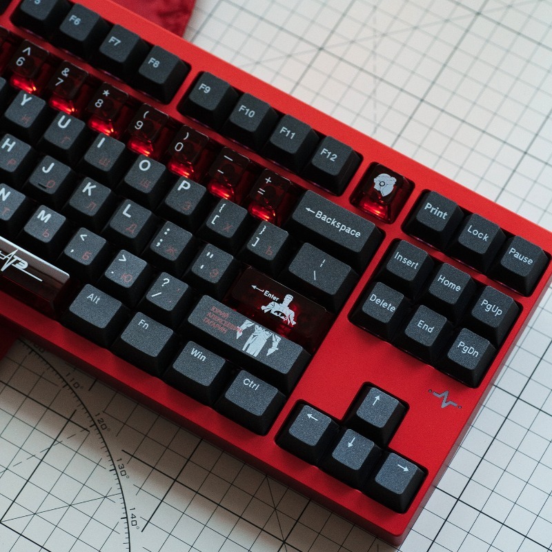 Gaming Accessories To Gift - ソビエトブラックテーマキーキャップセット PBT PC 半透明チェリープロファイルキーボードキャップ ゲーム用メカニカルキーボードアクセサリーギフト