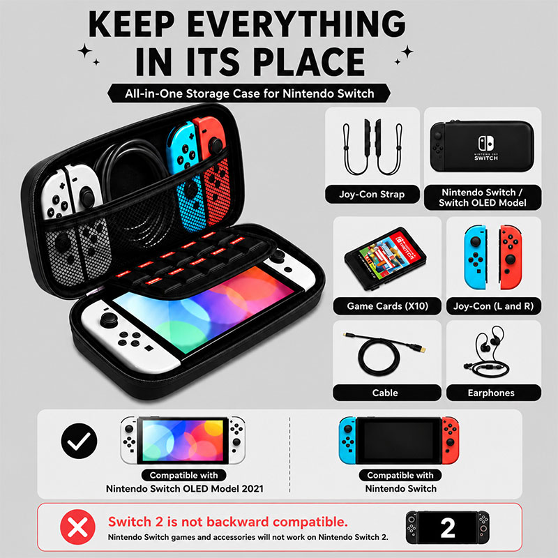 マカロンカラーハード収納バッグ メッシュポケット付き ニンテ - Gaming Accessories Bag のレビューと価格